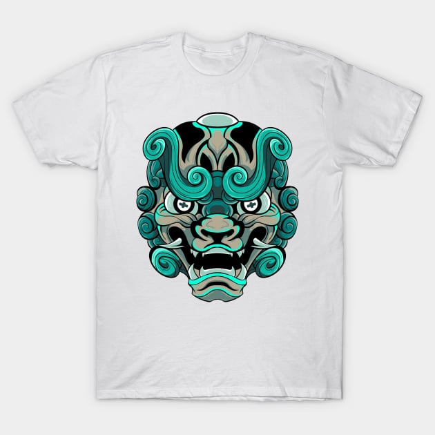 The Furious Japanese Lion 3 - Komainu Vector art illustration T-Shirt by Yabisan_art